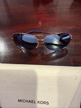 Michael Kors Rose Gold Aviator Sunglasses with Blue Lenses